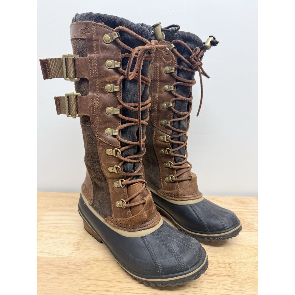 Sorel Conquest Carly Tall Duck Boots Womens 7 Brown Waterproof NL2273 #23